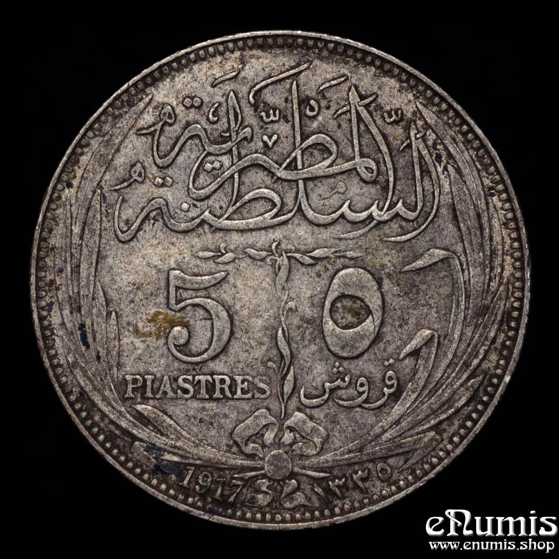 EGYPT, British Protectorate, Hussein Kamil, 5 Piastres 1917 H, XF