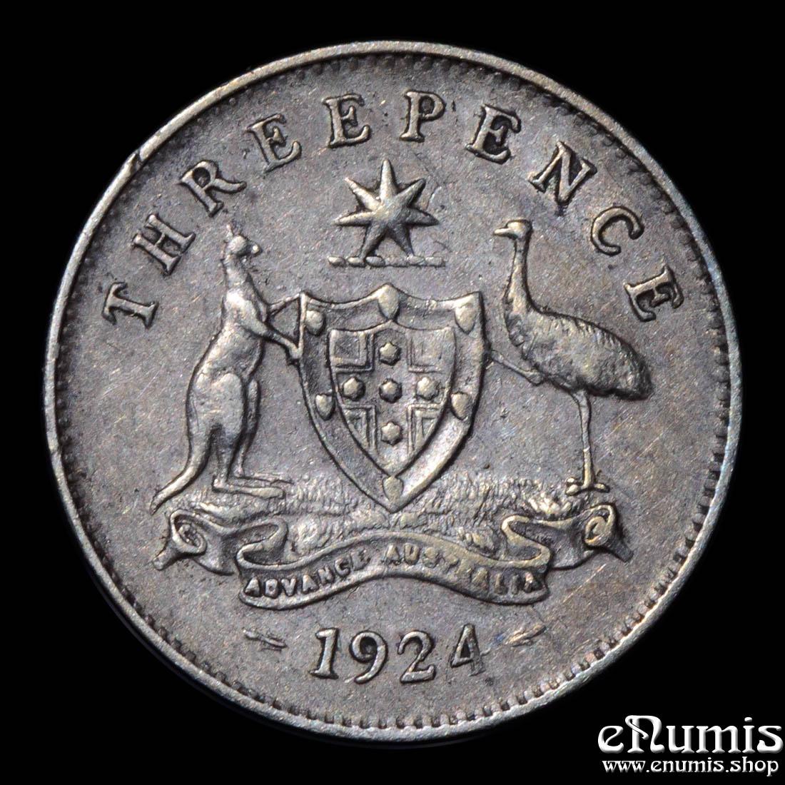 AUSTRALIA, George V, 3 Pence 1924, 3D, XF+