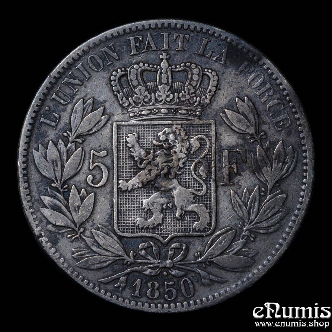 BELGIUM, Leopold I, 5 Francs 1850, dot above year, VF