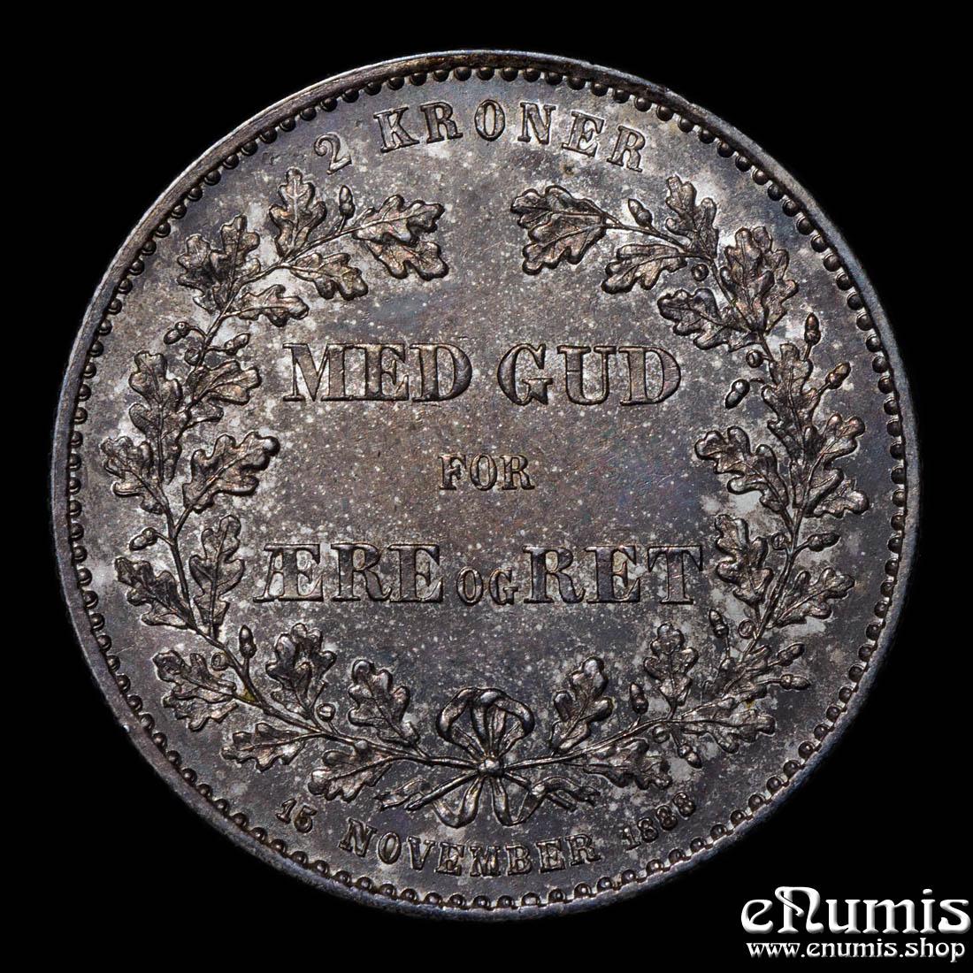 DENMARK, Christian IX, 2 Kroner 1888, 25th Anniversary of Reign, UNC