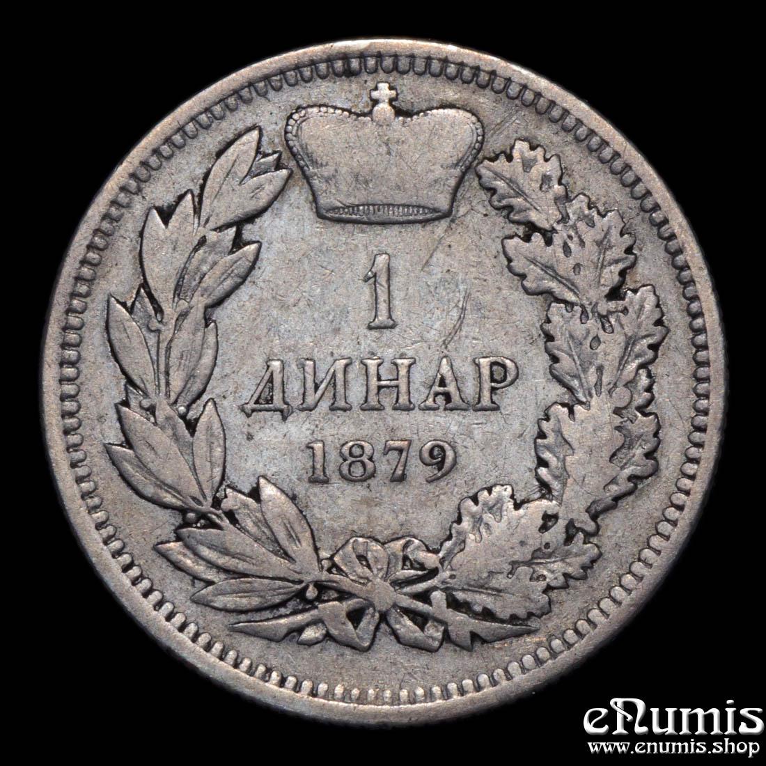 SERBIA, Milan IV, 1 Dinar 1879, VF SERBIA, Milan IV, 1 Dinar 1879, VF