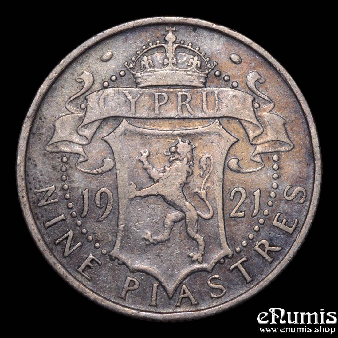 CYPRUS, George V, 9 Piastres 1921, toned, VF CYPRUS, George V, 9 Piastres 1921, toned, VF