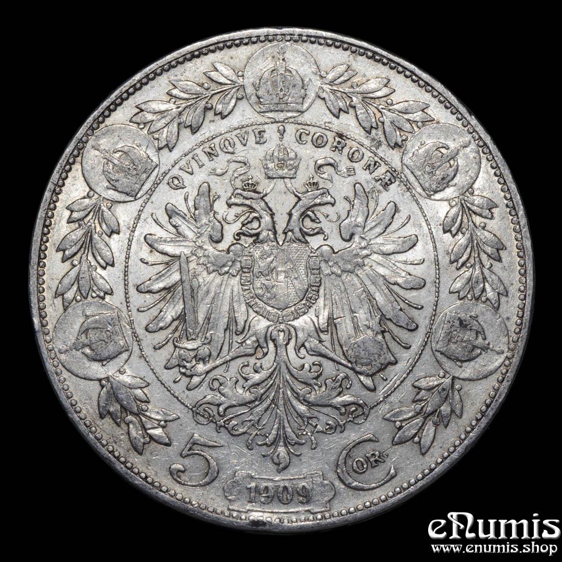AUSTRIA, Franz Joseph I, 5 Corona 1909, Schwartz, aXF AUSTRIA, Franz Joseph I, 5 Corona 1909, Schwartz, aXF