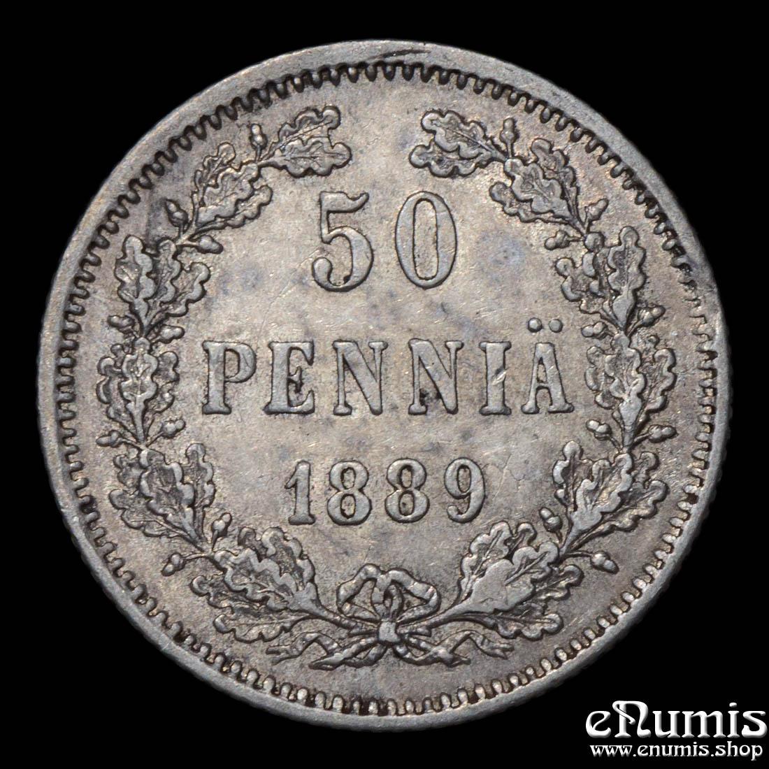 RUSSIA, FINLAND, Alexander III, 50 Pennia 1889 L, XF+