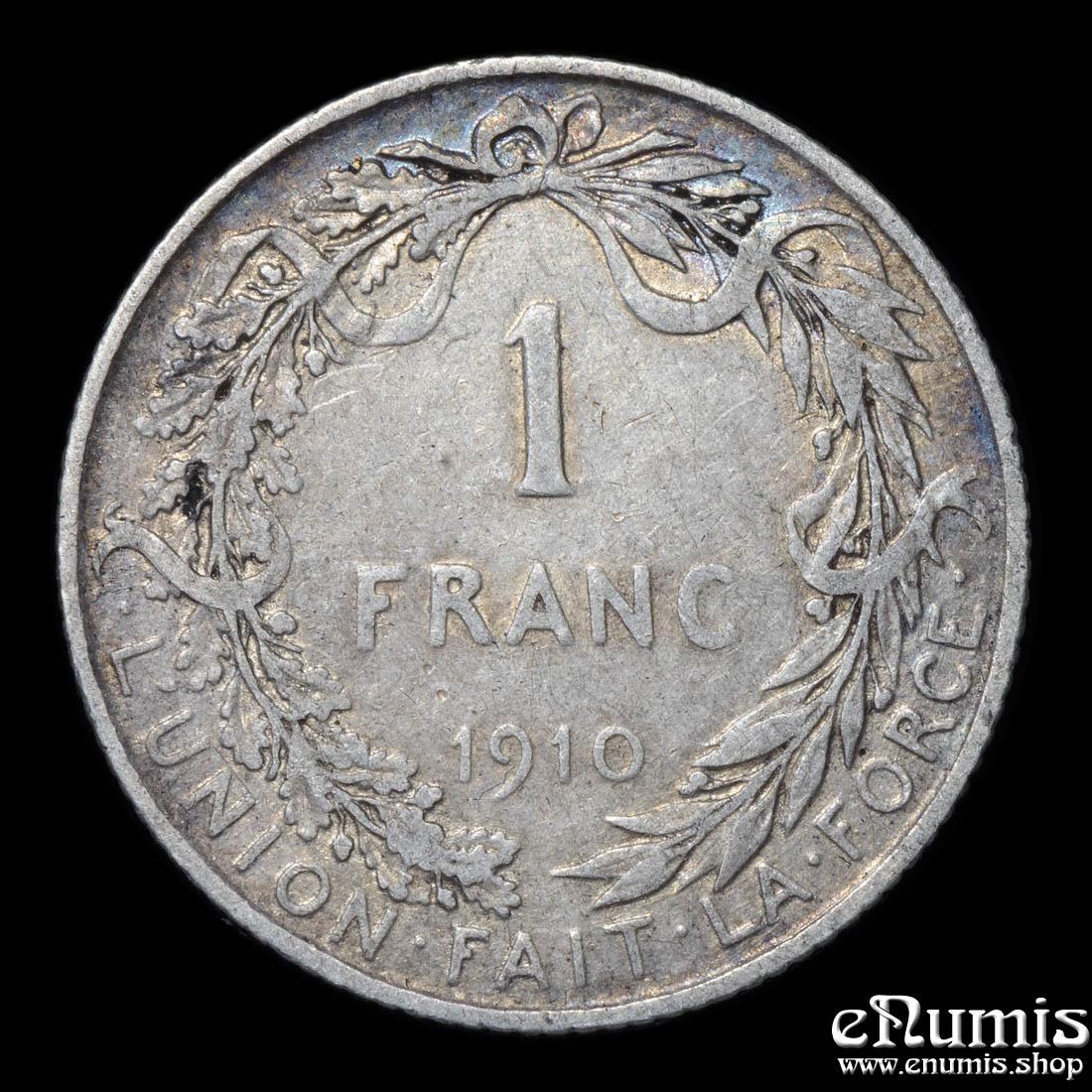 BELGIUM, Albert I, 1 Franc 1910, DES BELGES, VF+