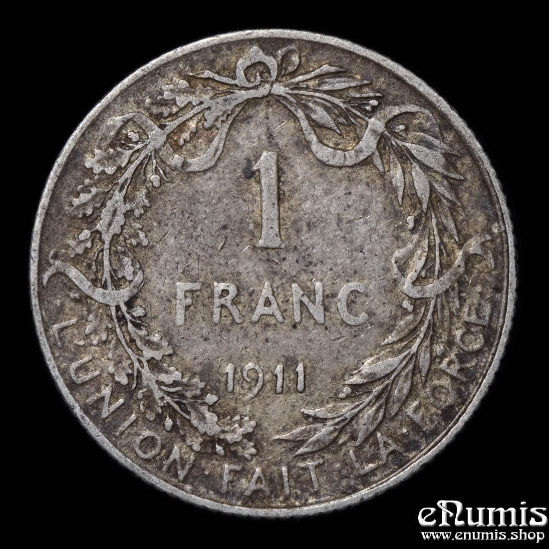 BELGIUM, Albert I, 1 Franc 1911, DES BELGES, VF+