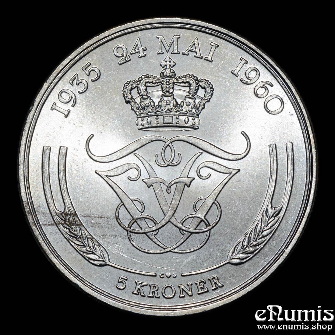 DENMARK, Frederick IX, 5 Kroner 1960, Silver Wedding Anniversary, UNC DENMARK, Frederick IX, 5 Kroner 1960, Silver Wedding Anniversary, UNC