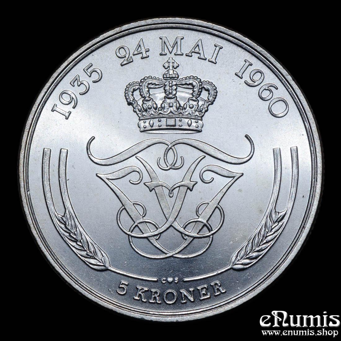 DENMARK, Frederick IX, 5 Kroner 1960, Silver Wedding Anniversary, UNC DENMARK, Frederick IX, 5 Kroner 1960, Silver Wedding Anniversary, UNC