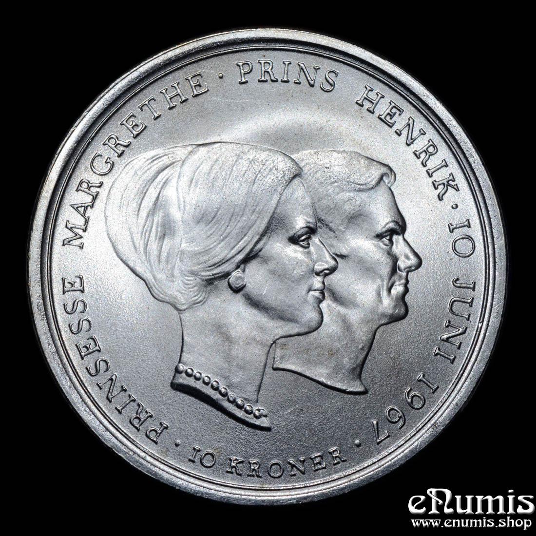 DENMARK, Frederick IX, 10 Kroner 1967, Wedding of Princess Margrethe, UNC