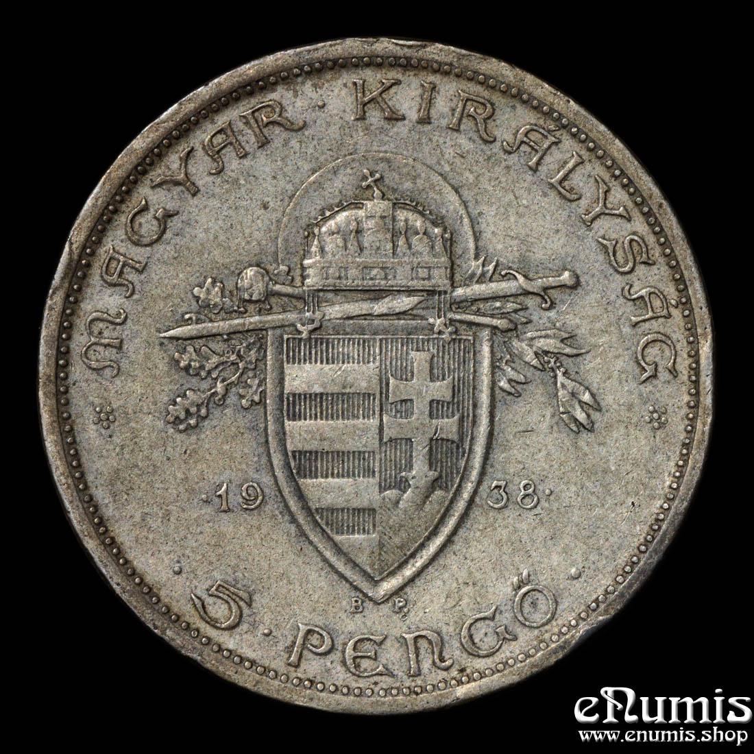 HUNGARY, 5 Pengo 1938, 900th Anniversary - Death of St. Stephan, XF