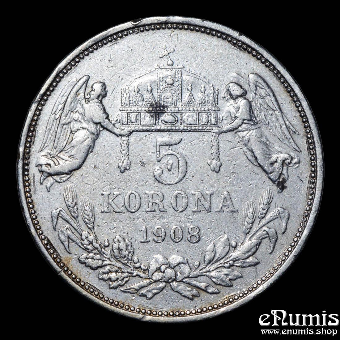HUNGARY, Franz Joseph I, 5 Korona 1908, VF+
