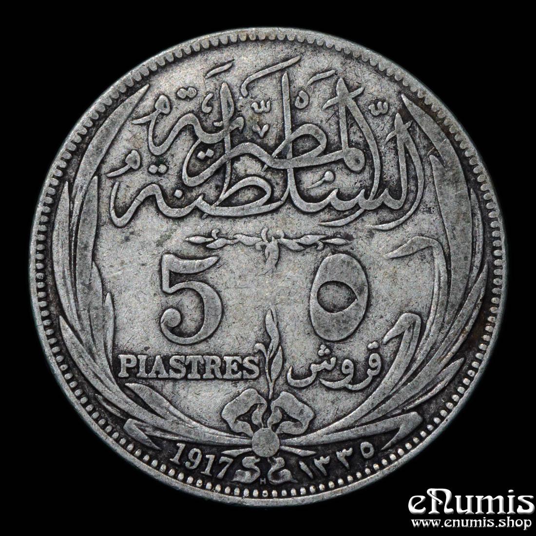 EGYPT, British Protectorate, Hussein Kamil, 5 Piastres 1917 H, VF+