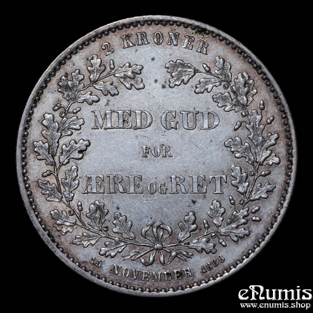 DENMARK, Christian IX, 2 Kroner 1888, 25th Anniversary of Reign, XF-UNC