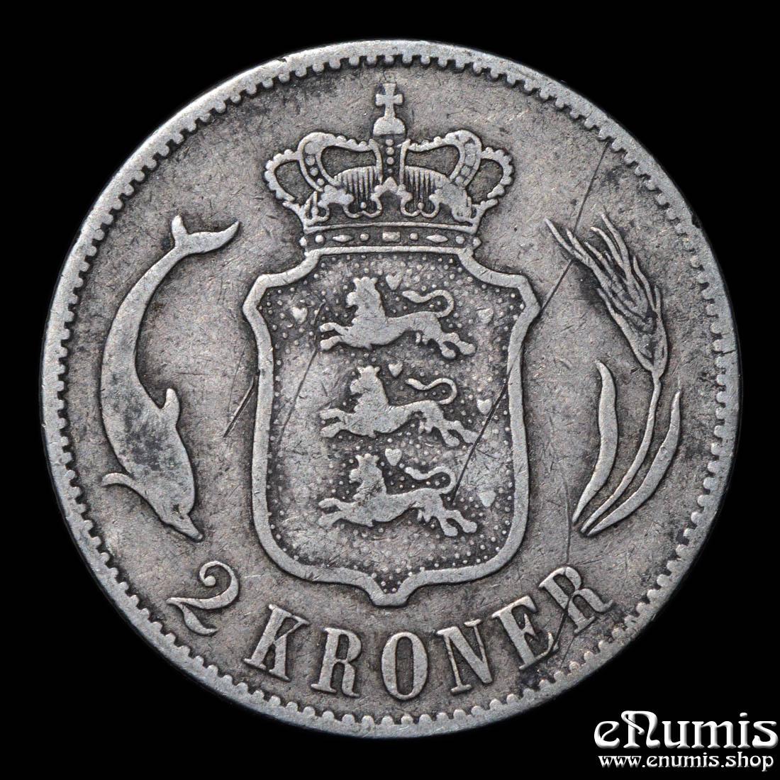 DENMARK, Christian IX, 2 Kroner 1875 HC//CS, VF