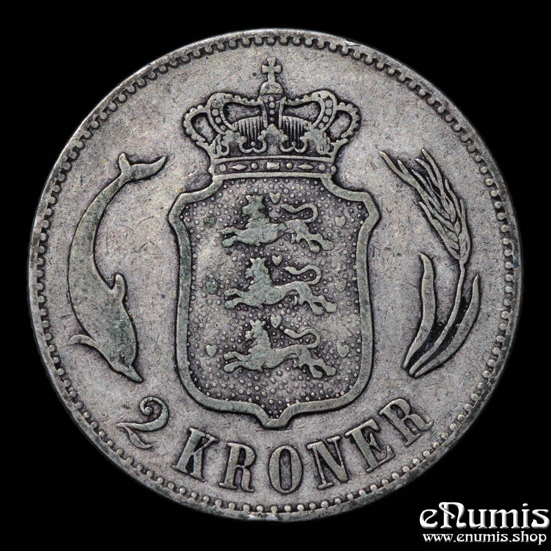 DENMARK, Christian IX, 2 Kroner 1875 HC//CS, VF