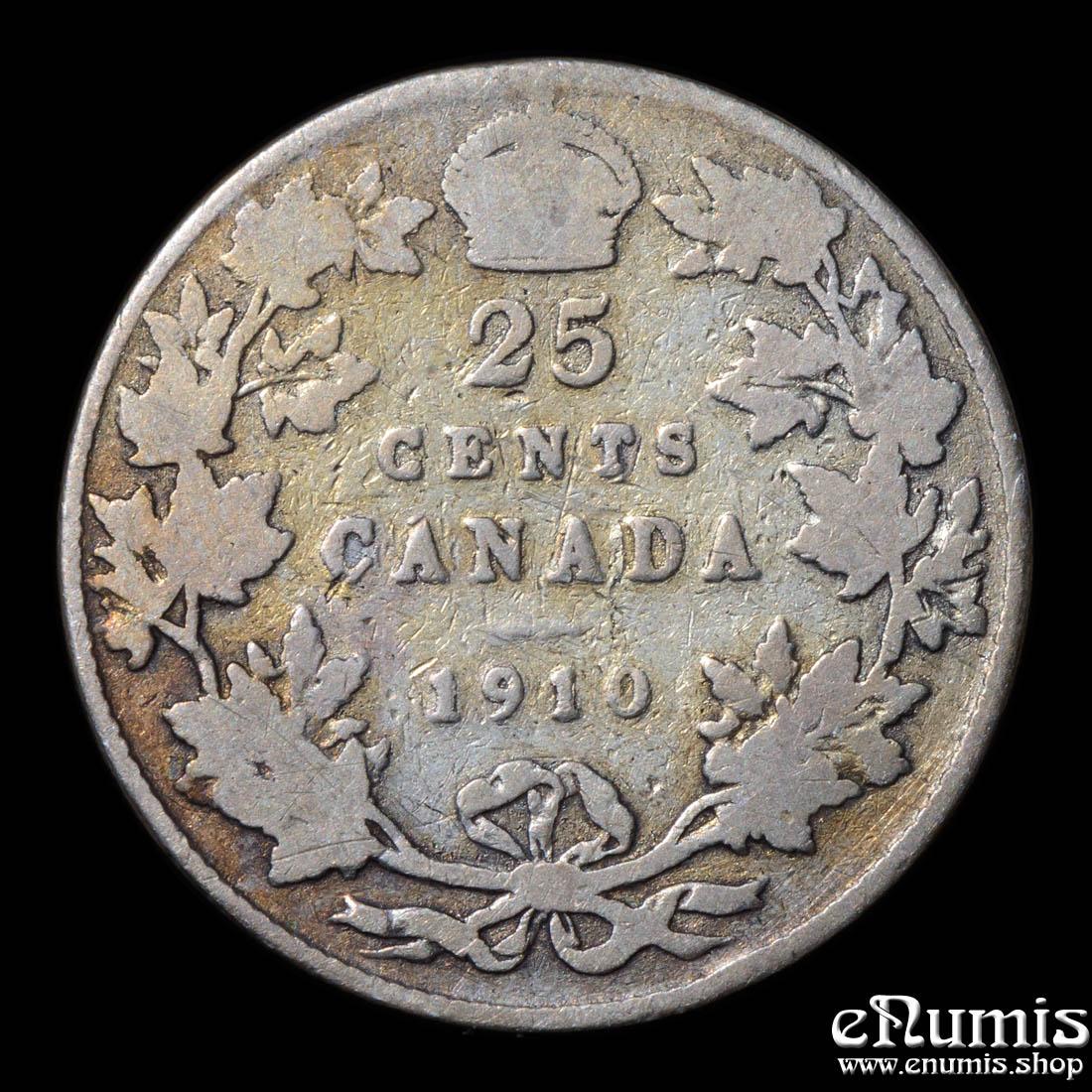 CANADA, Edward VII, 25 Cents 1910, one year type, Fine