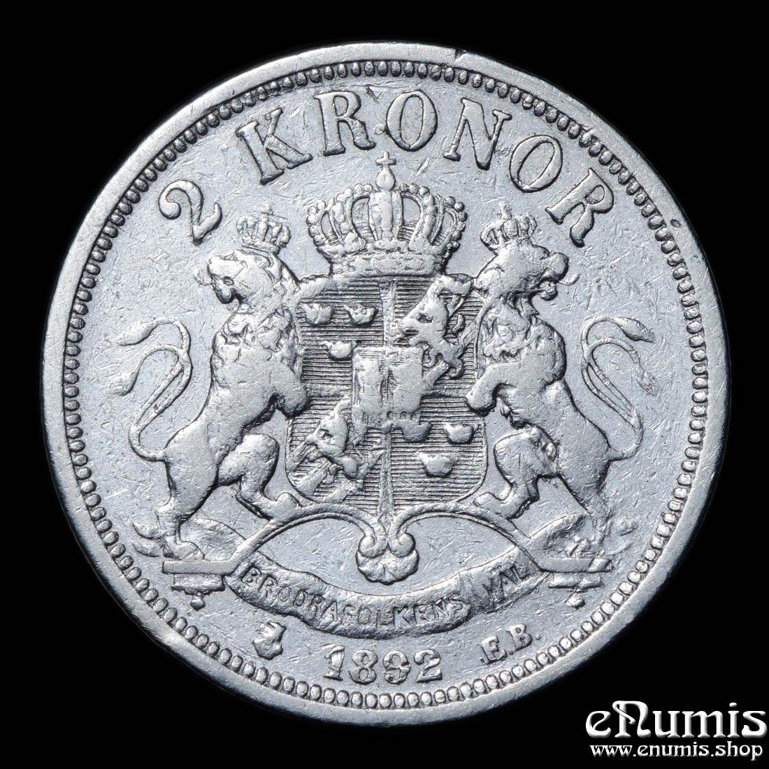 SWEDEN, Oscar II, 2 Kronor 1892, aVF SWEDEN, Oscar II, 2 Kronor 1892, aVF