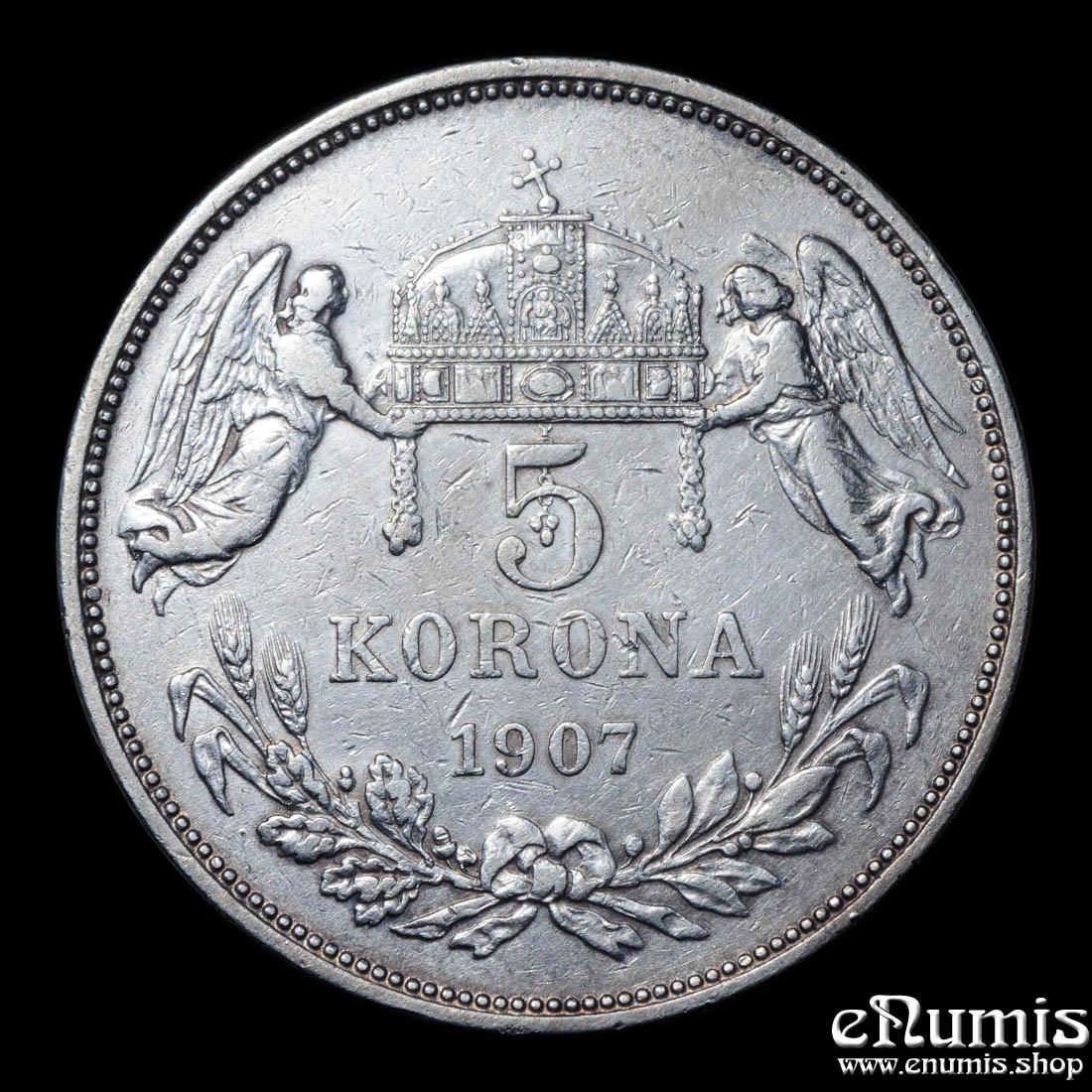 HUNGARY, Franz Joseph I, 5 Korona 1907, VF+ HUNGARY, Franz Joseph I, 5 Korona 1907, VF+