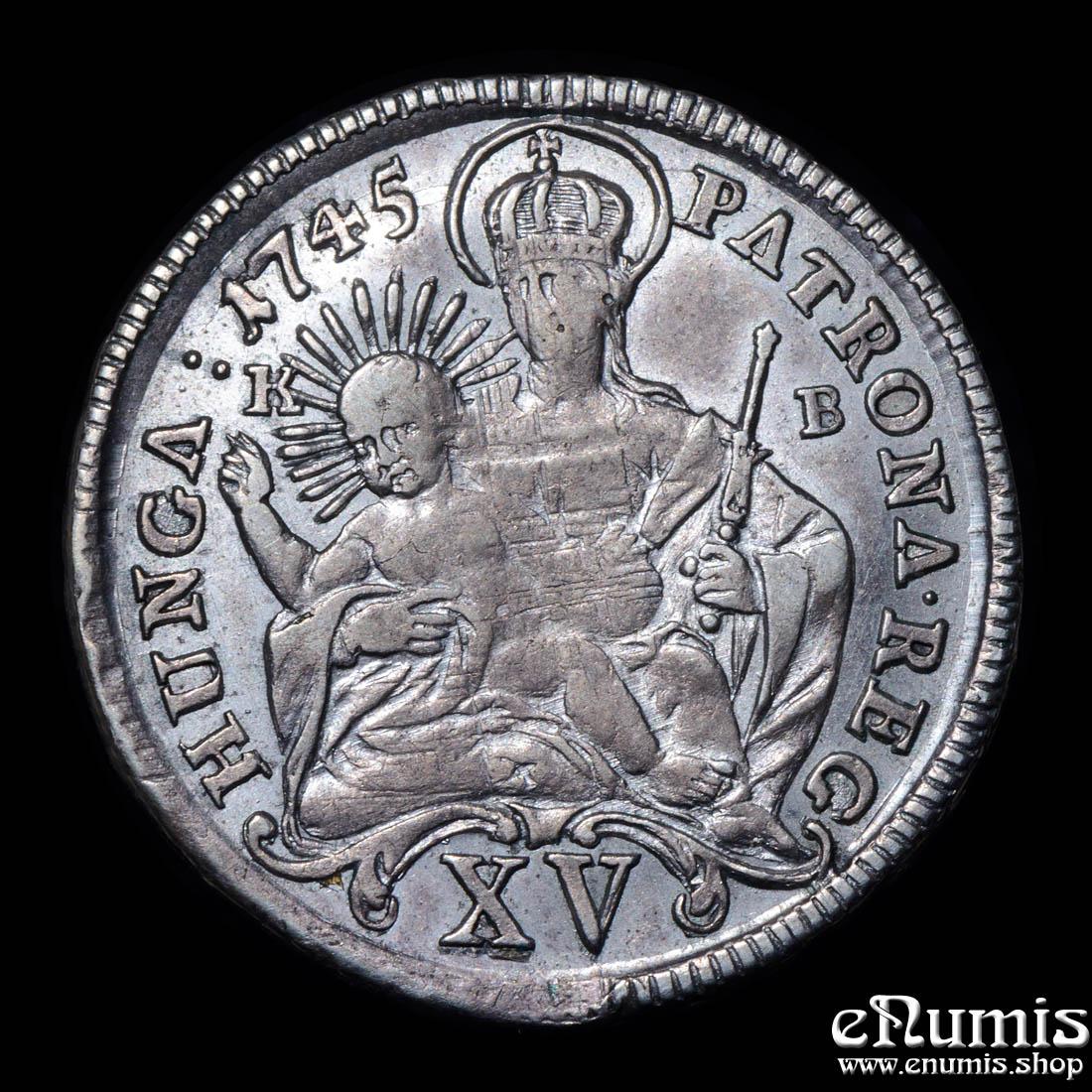 AUSTRIA, HUNGARY, Maria Theresa, 15 Kreuzer 1745 KB, Kremnitz, XF