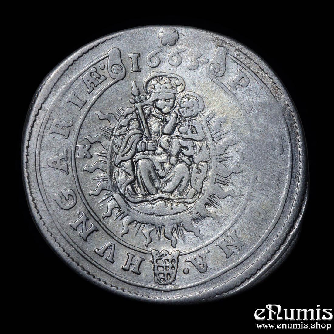 AUSTRIA, HUNGARY, Leopold I, 15 Kreuzer Krajcár 1663 KB, Kremnitz, VF+