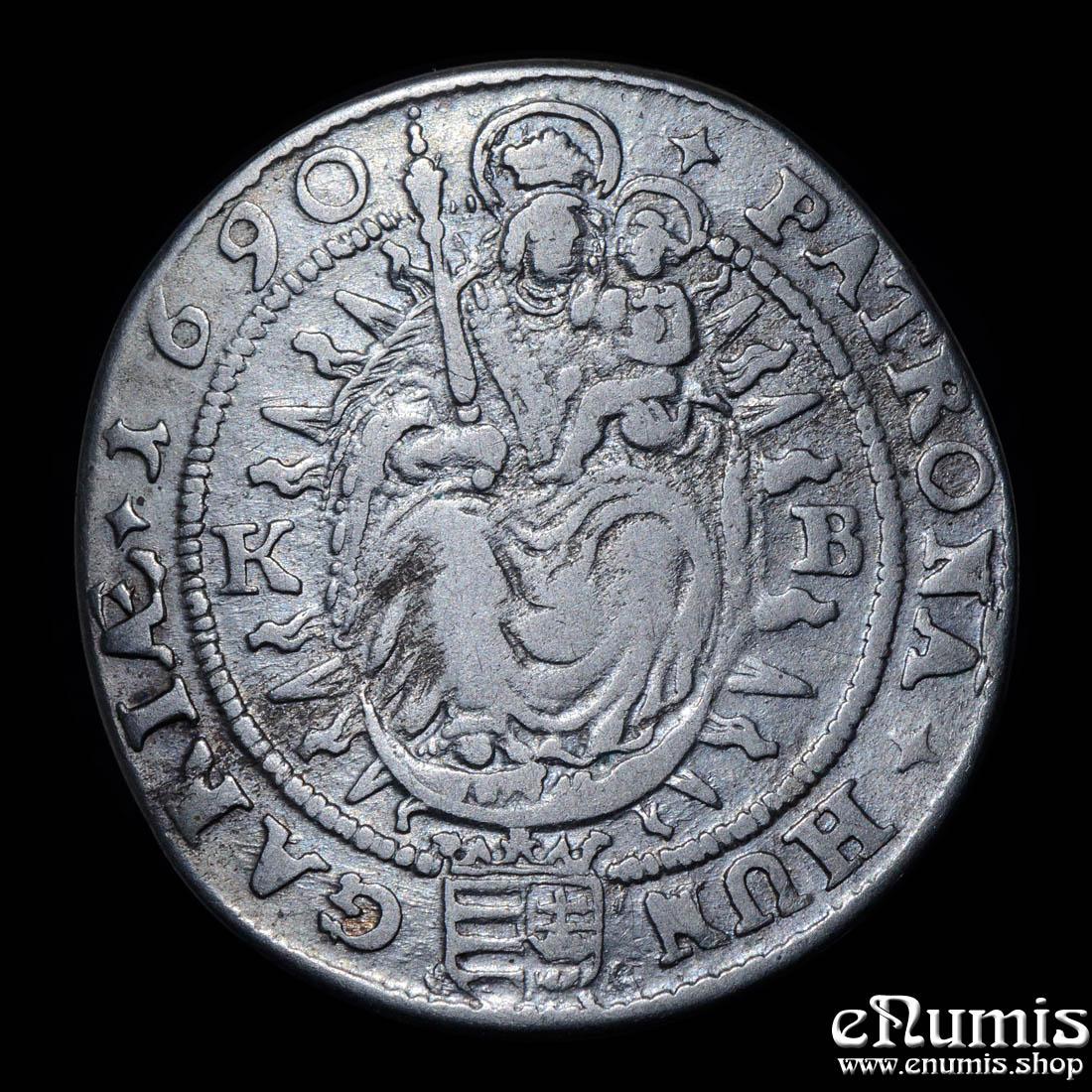 AUSTRIA, HUNGARY, Leopold I, 15 Kreuzer Krajcár 1690 KB, Kremnitz, VF+