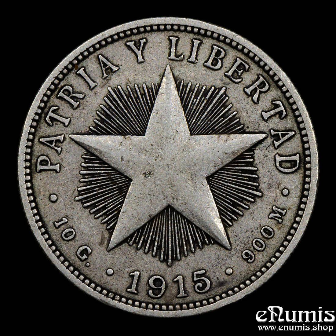 CUBA, 40 Centavos 1915, silver, VF+
