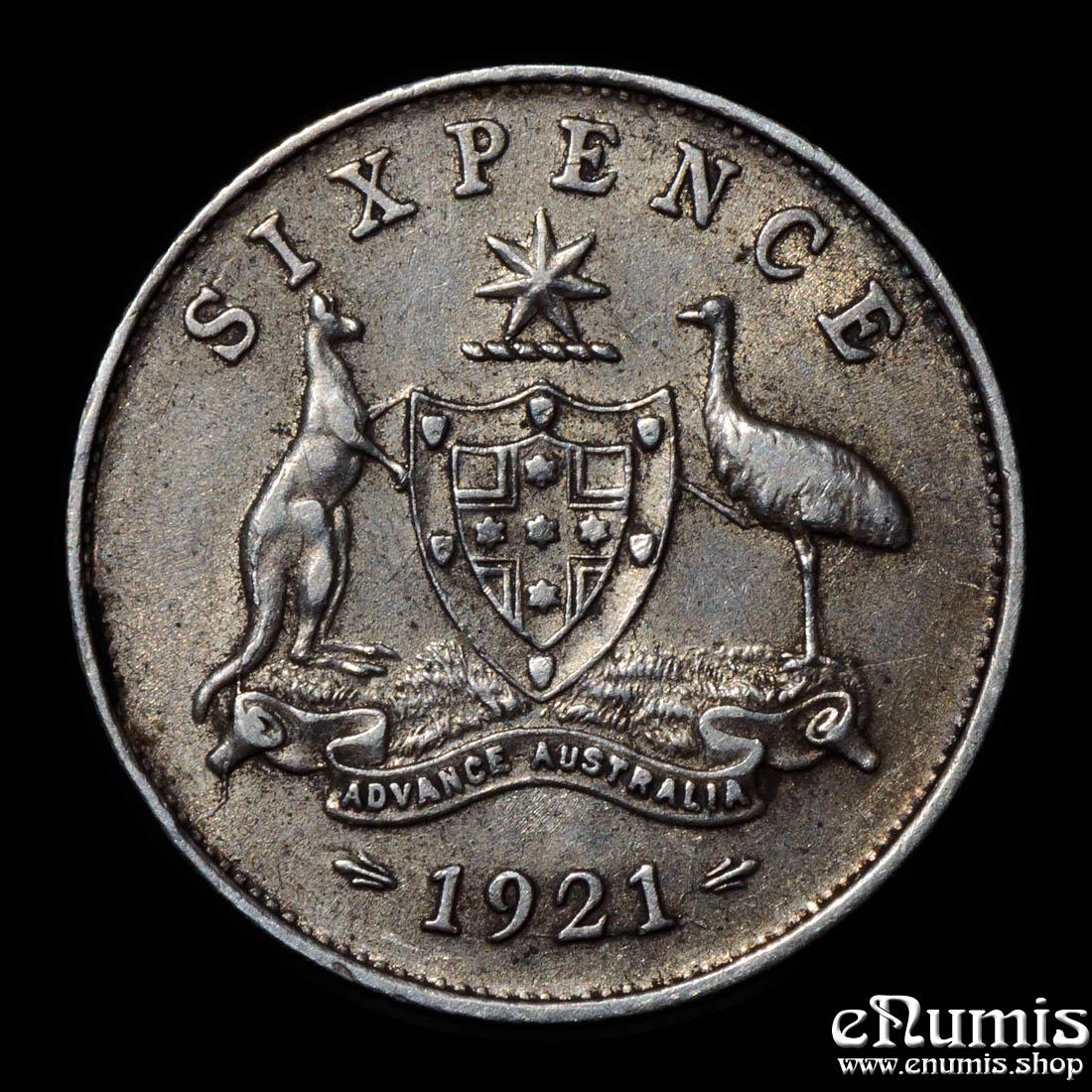AUSTRALIA, George V, 6 Pence 1921, XF-UNC