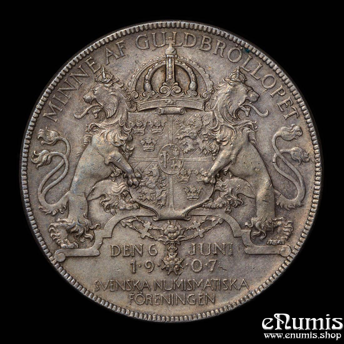 SWEDEN, Oscar II, Silver Medal 1907, Golden Wedding Anniversary, XF-UNC SWEDEN, Oscar II, Silver Medal 1907, Golden Wedding Anniversary, XF-UNC