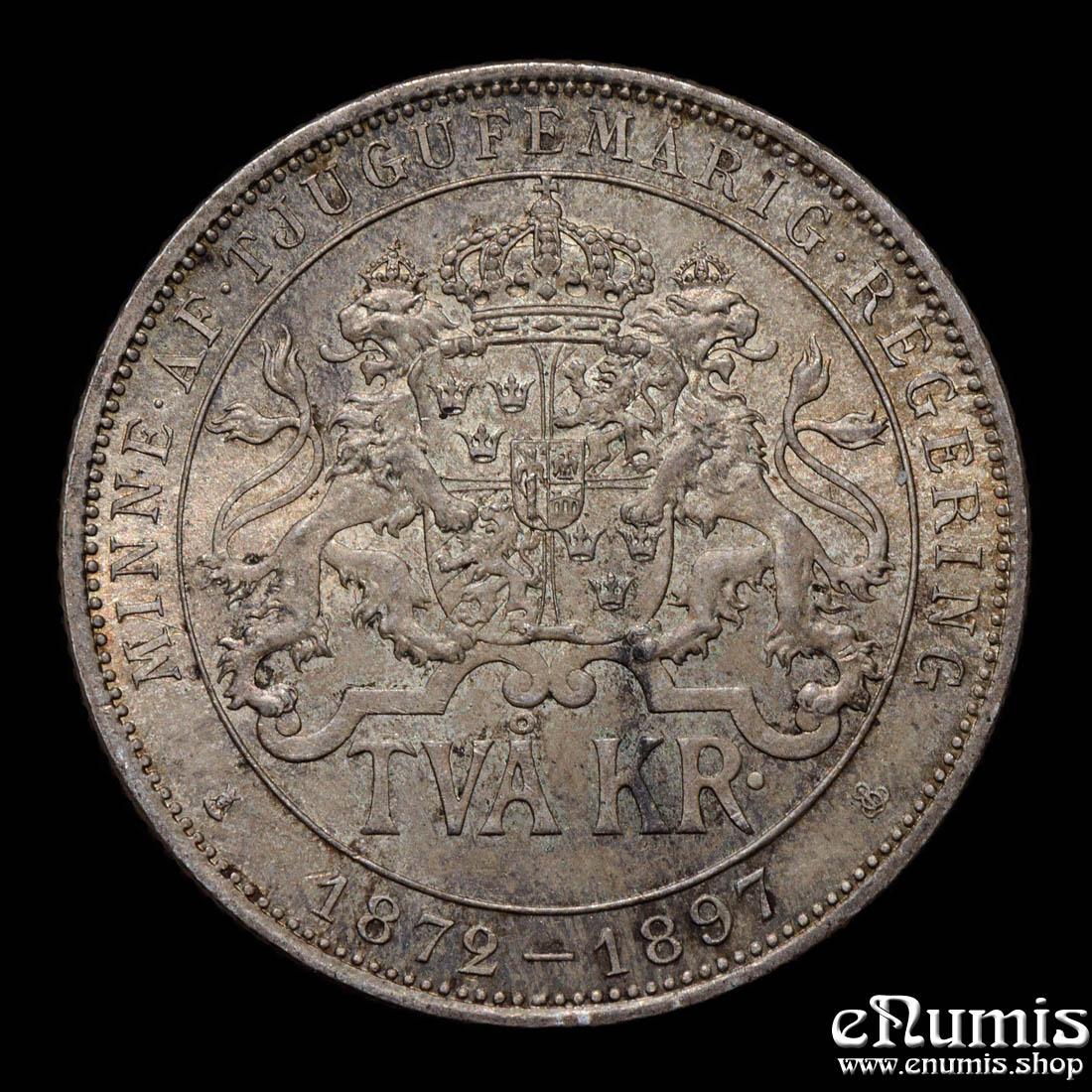 SWEDEN, Oscar II, 2 Kronor 1897, Silver Jubilee, toned, UNC