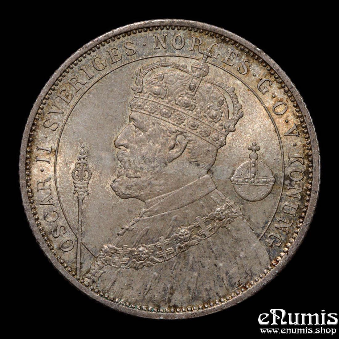SWEDEN, Oscar II, 2 Kronor 1897, Silver Jubilee, toned, UNC