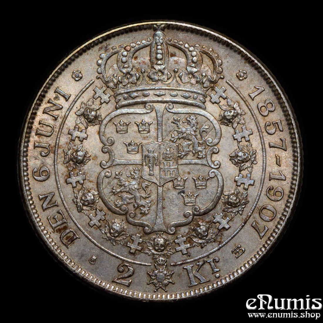 SWEDEN, Oscar II, 2 Kronor 1907, Golden Wedding Anniversary, UNC SWEDEN, Oscar II, 2 Kronor 1907, Golden Wedding Anniversary, UNC