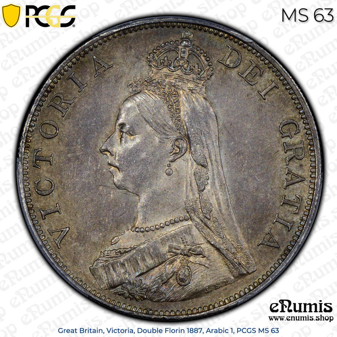 Great Britain, Victoria, Double Florin 1887, Arabic 1, PCGS MS 63