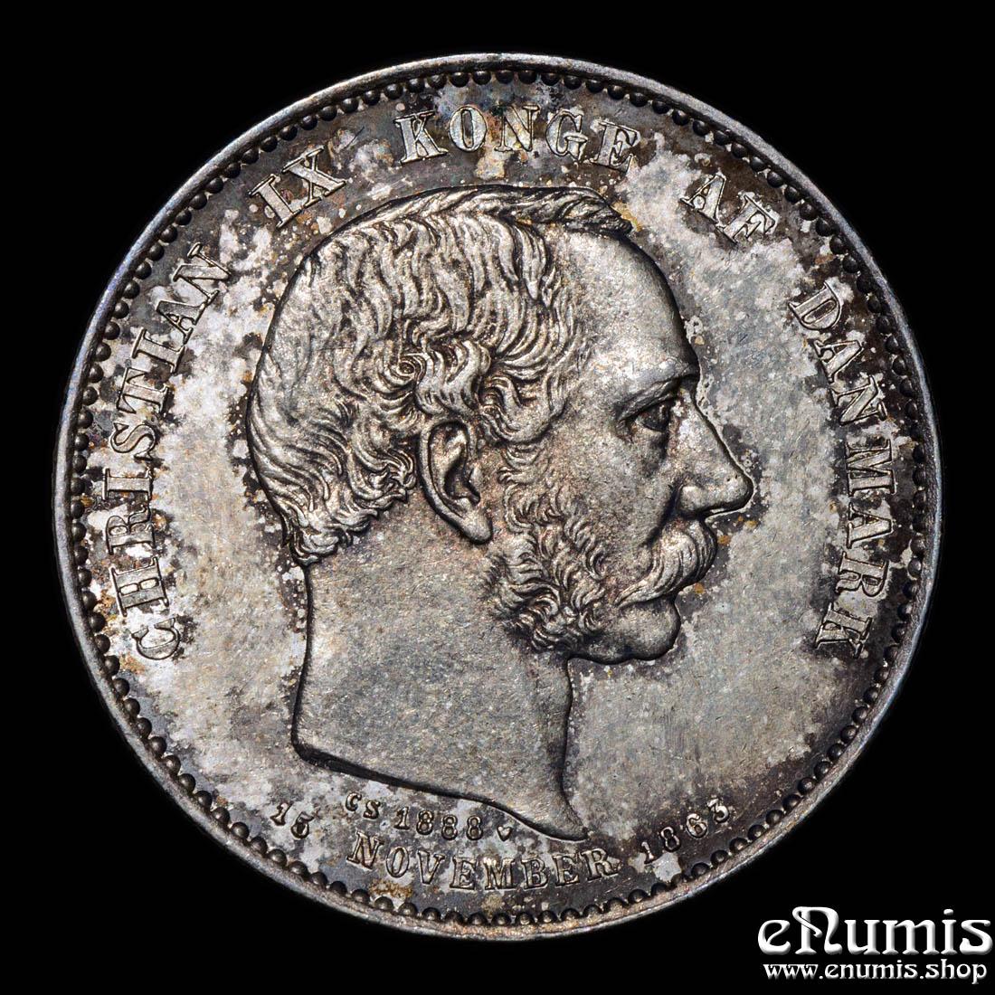 DENMARK, Christian IX, 2 Kroner 1888, 25th Anniversary of Reign, UNC