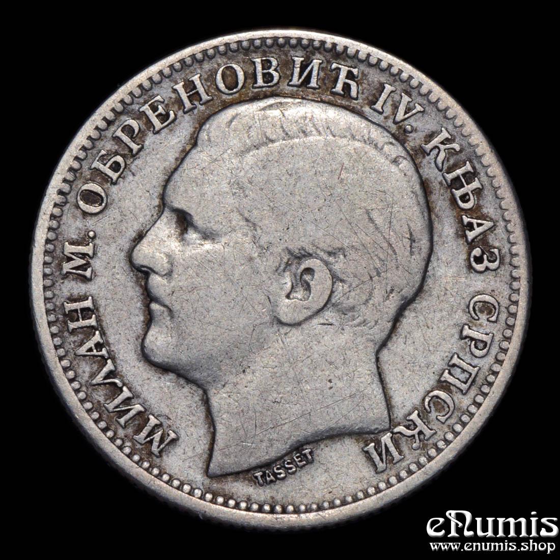 SERBIA, Milan IV, 1 Dinar 1879, VF SERBIA, Milan IV, 1 Dinar 1879, VF