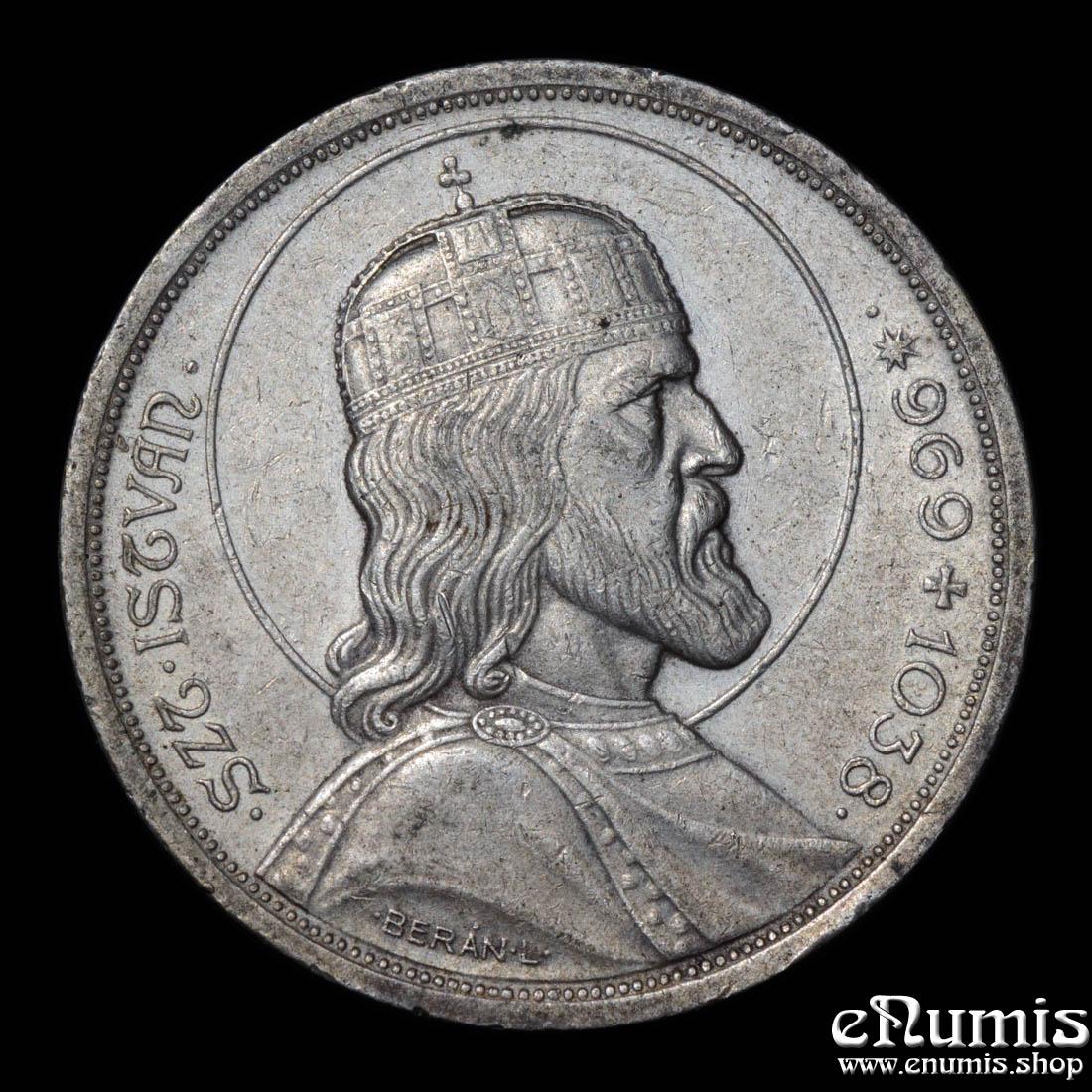 HUNGARY, 5 Pengo 1938, 900th Anniversary - Death of St. Stephan, XF-UNC HUNGARY, 5 Pengo 1938, 900th Anniversary - Death of St. Stephan, XF-UNC