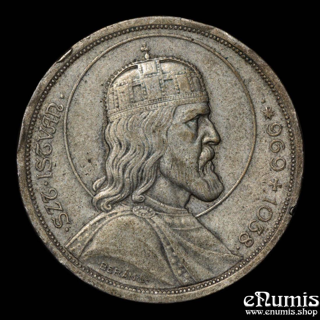 HUNGARY, 5 Pengo 1938, 900th Anniversary - Death of St. Stephan, XF