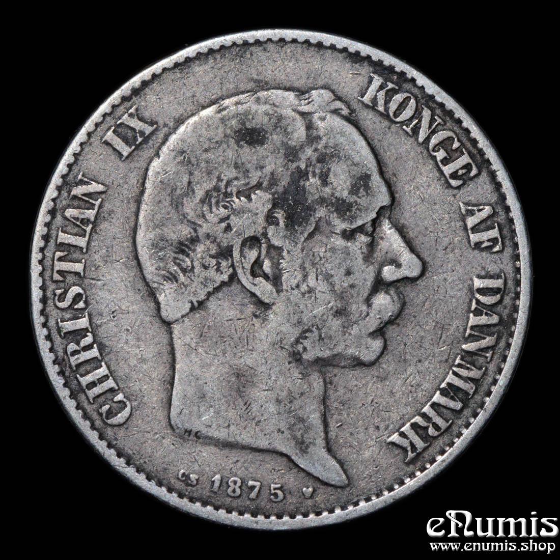 DENMARK, Christian IX, 2 Kroner 1875 HC//CS, VF