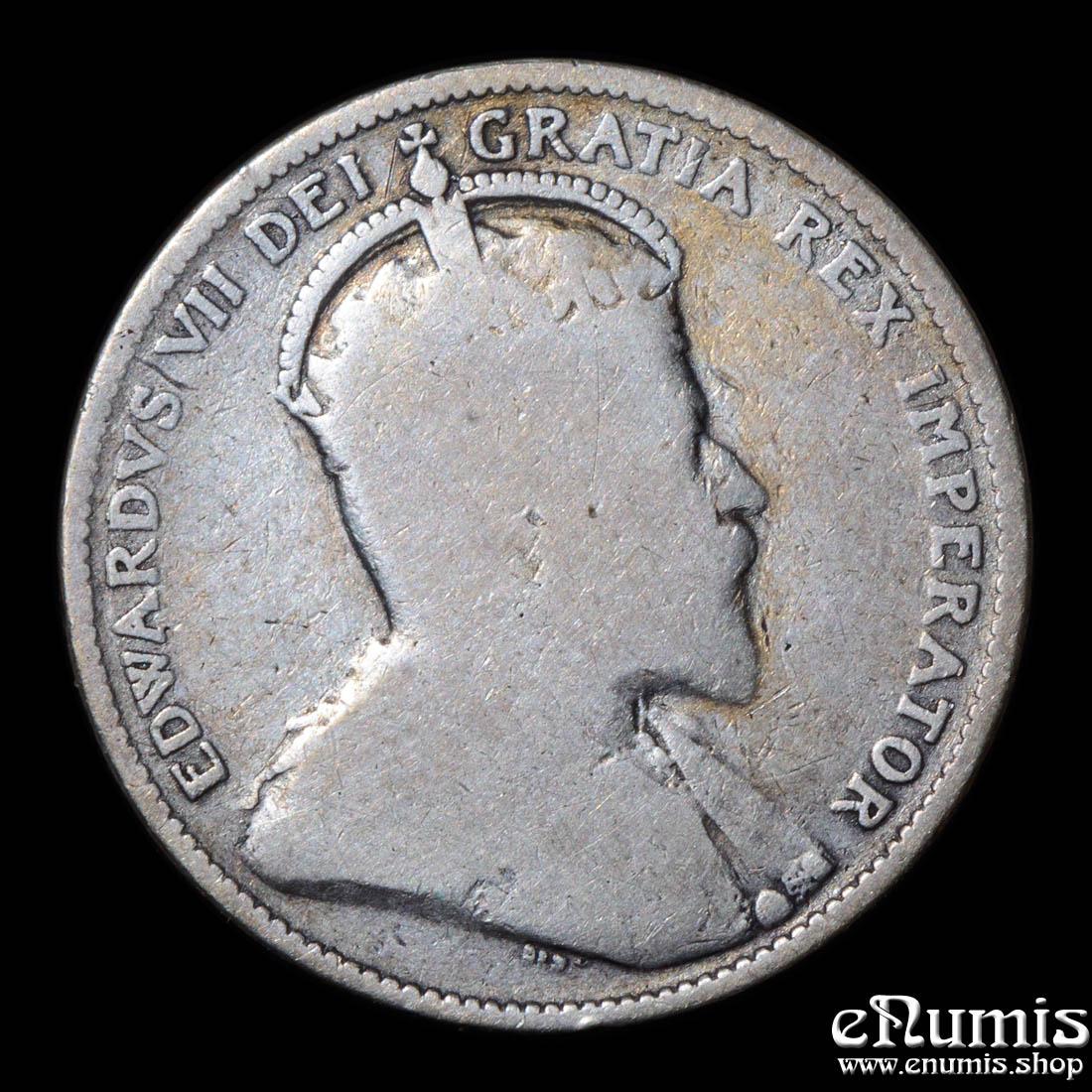 CANADA, Edward VII, 25 Cents 1910, one year type, Fine