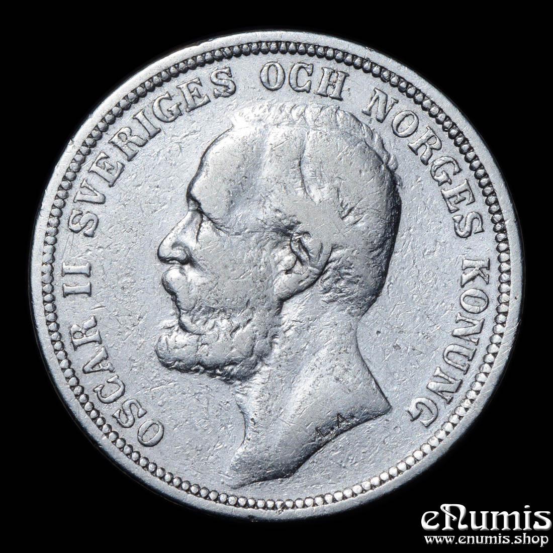 SWEDEN, Oscar II, 2 Kronor 1892, aVF SWEDEN, Oscar II, 2 Kronor 1892, aVF