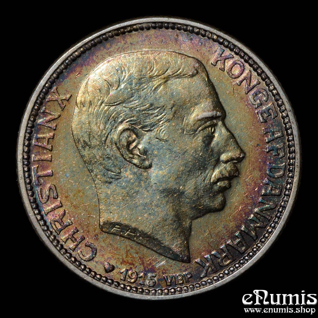DENMARK, Christian X, 1 Krone 1915, toned, XF+