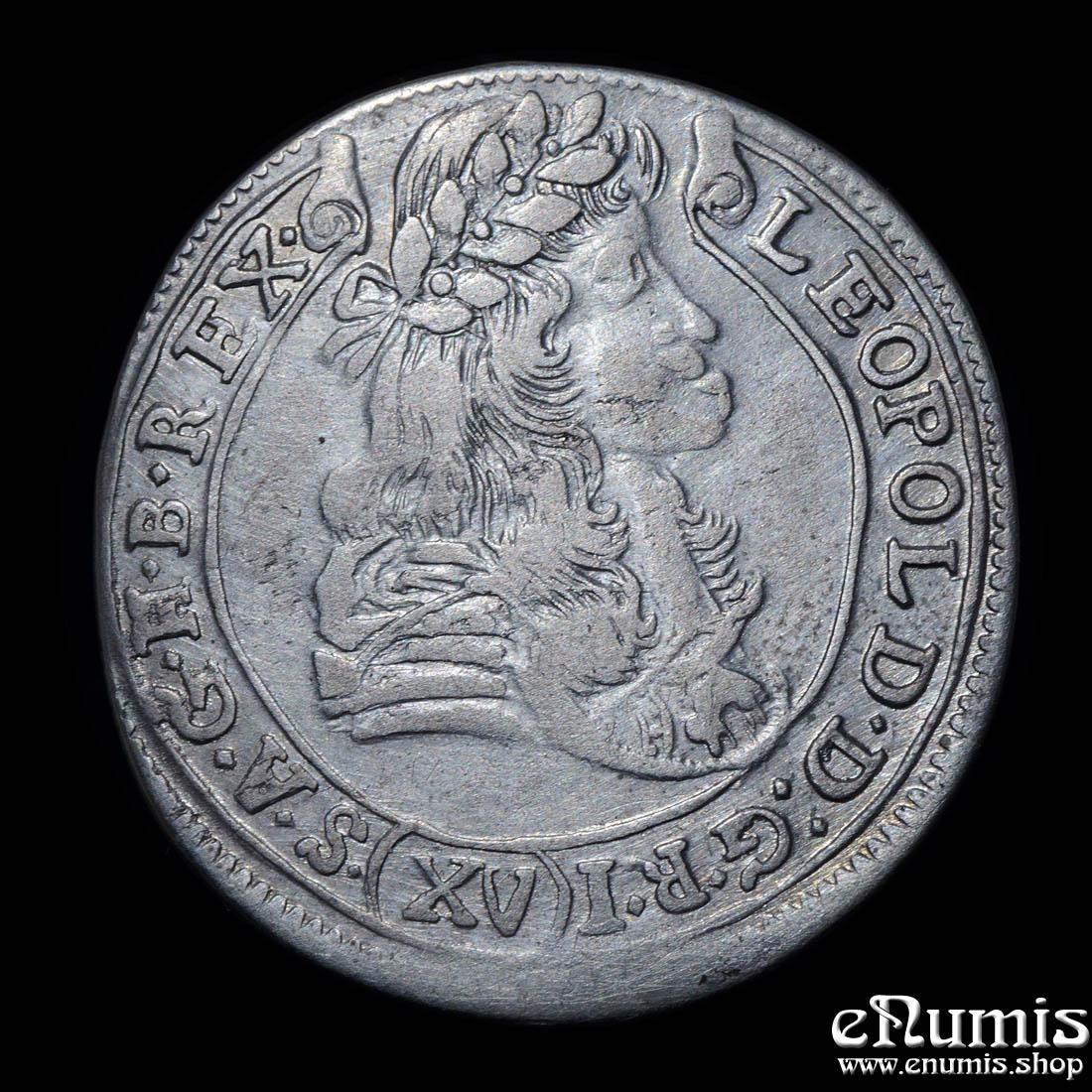 AUSTRIA, HUNGARY, Leopold I, 15 Kreuzer Krajcár 1679 /8 KB, Kremnitz, VF-XF