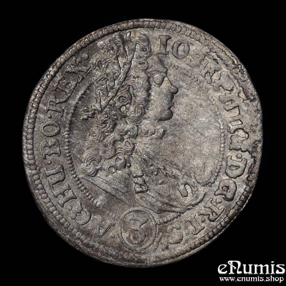 AUSTRIA, Silesia, Joseph I, 3 Kreuzer 1708, Breslau, XF+