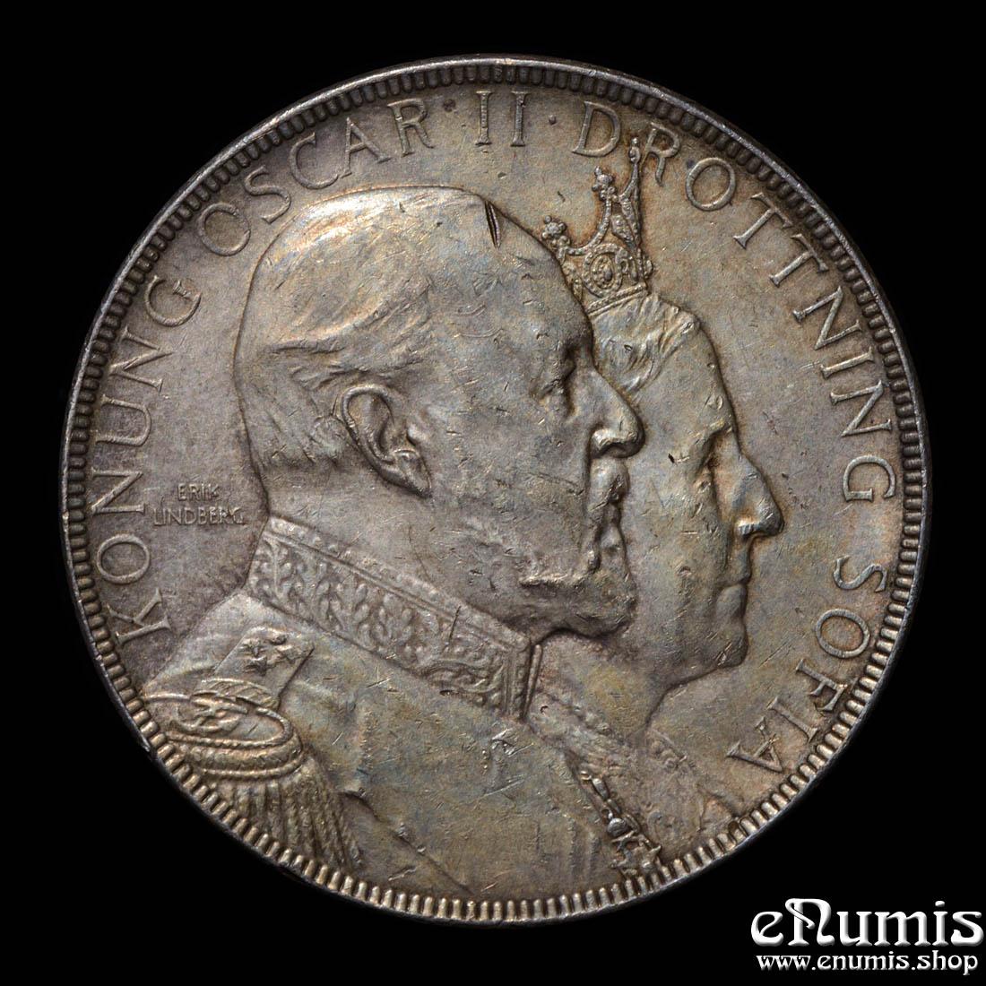 SWEDEN, Oscar II, Silver Medal 1907, Golden Wedding Anniversary, XF-UNC SWEDEN, Oscar II, Silver Medal 1907, Golden Wedding Anniversary, XF-UNC
