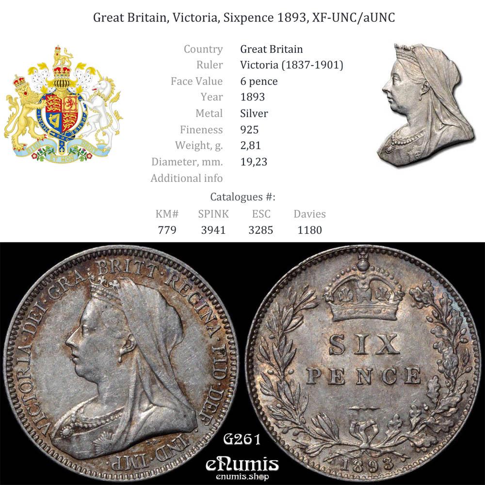 Great Britain, Victoria, Sixpence 1893, XF-UNC/aUNC