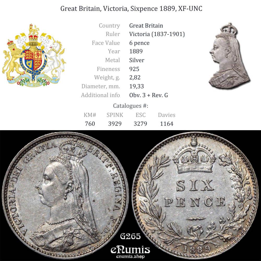 Great Britain, Victoria, Sixpence 1889, XF-UNC