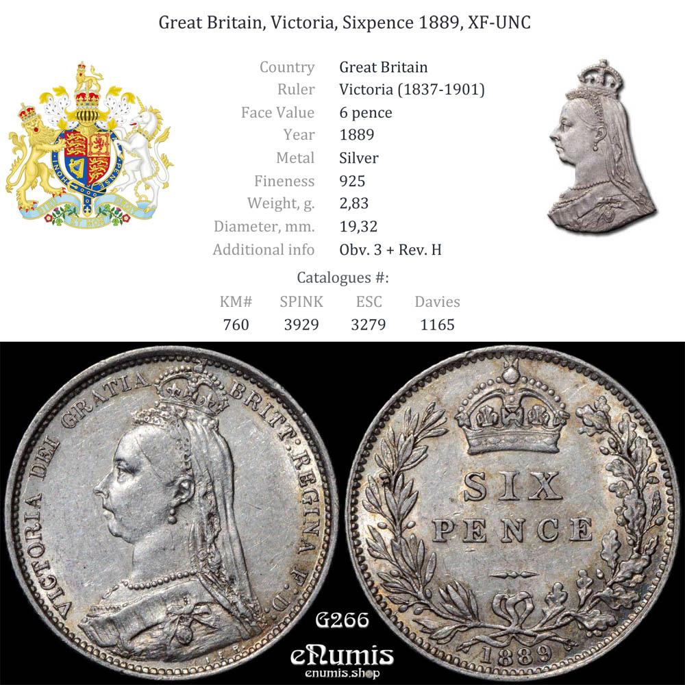 Great Britain, Victoria, Sixpence 1889, XF-UNC