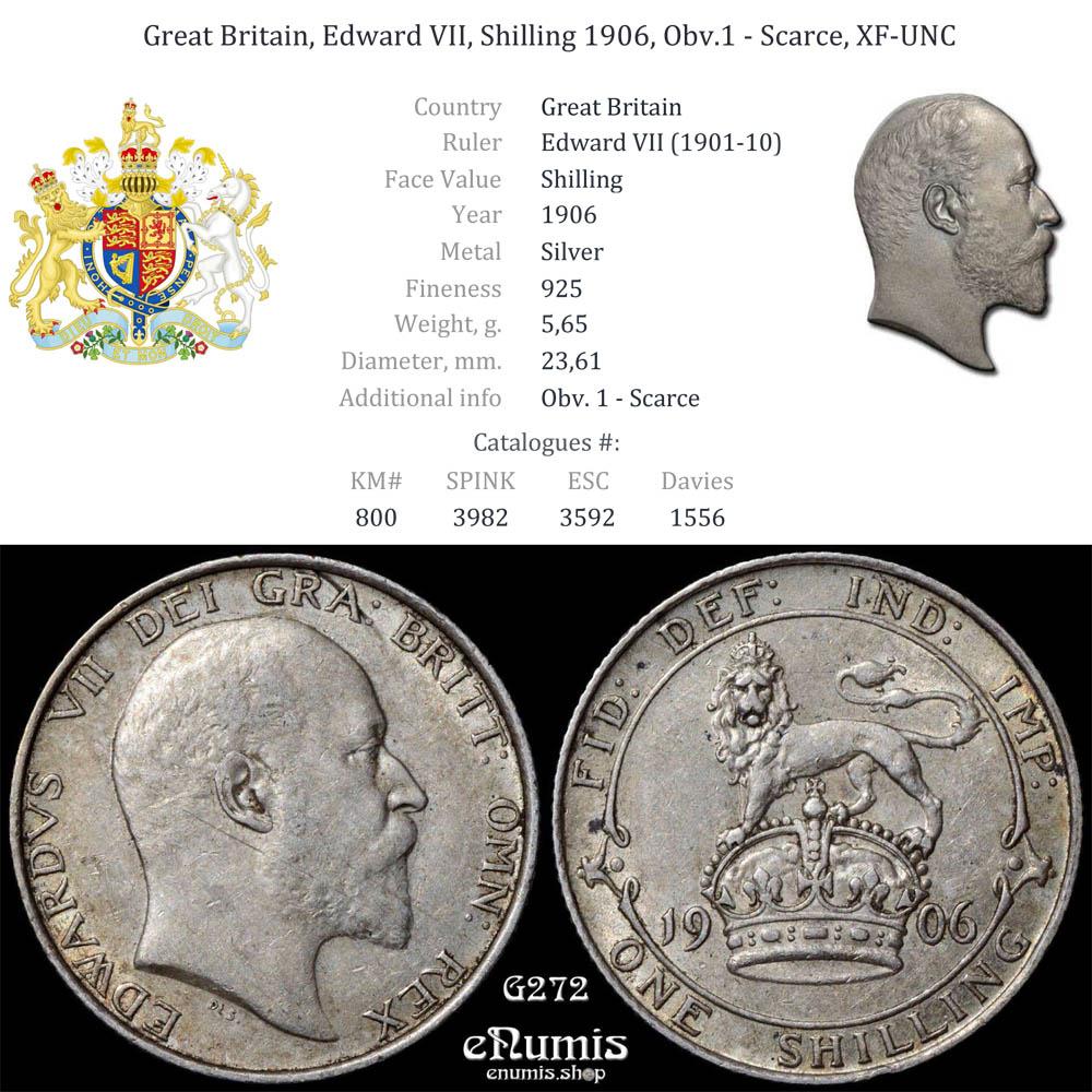 Great Britain, Edward VII, Shilling 1906, Obv.1 - Scarce, XF-UNC
