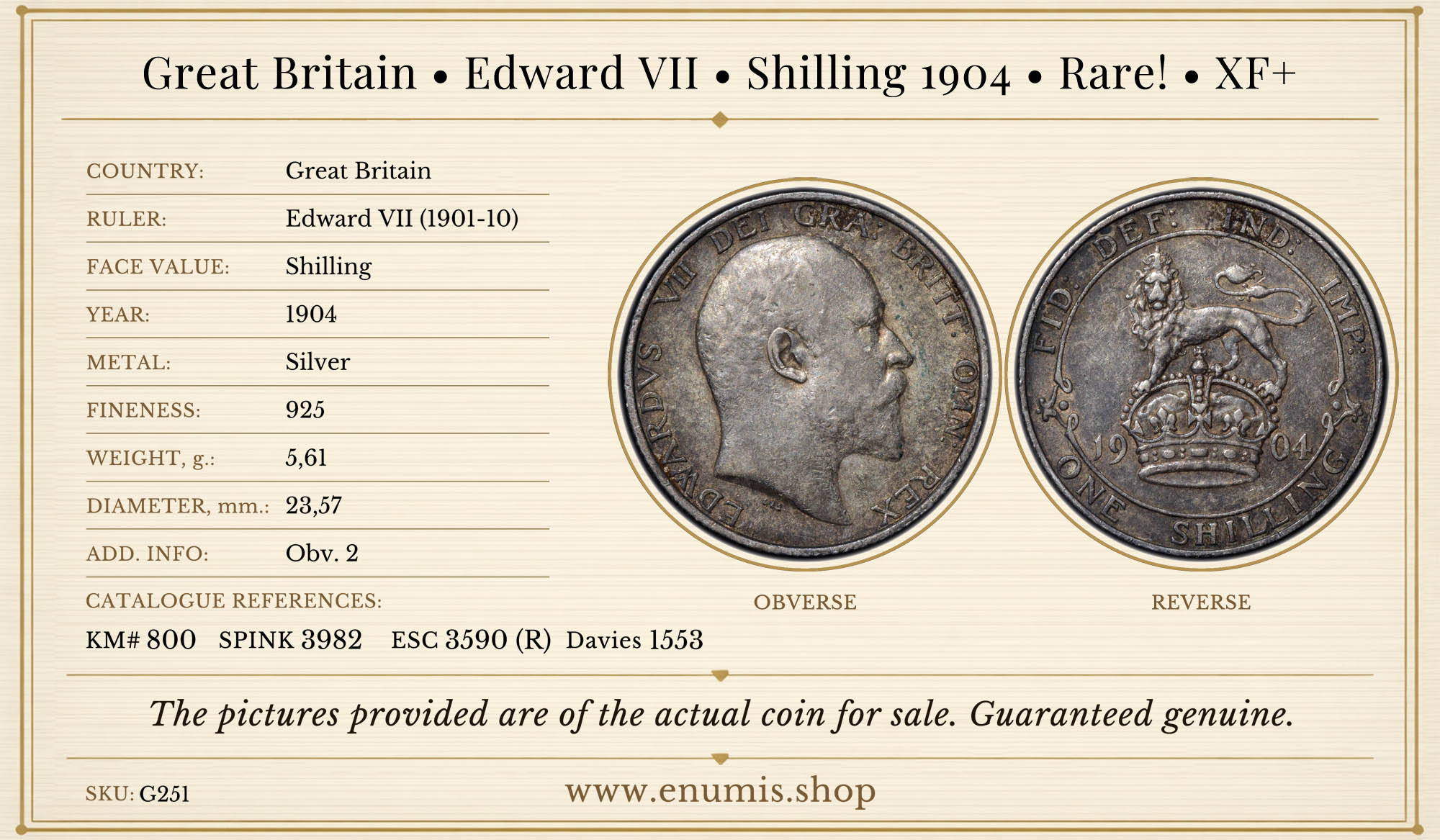 Great Britain, Edward VII, Shilling 1904, Rare!, XF+
