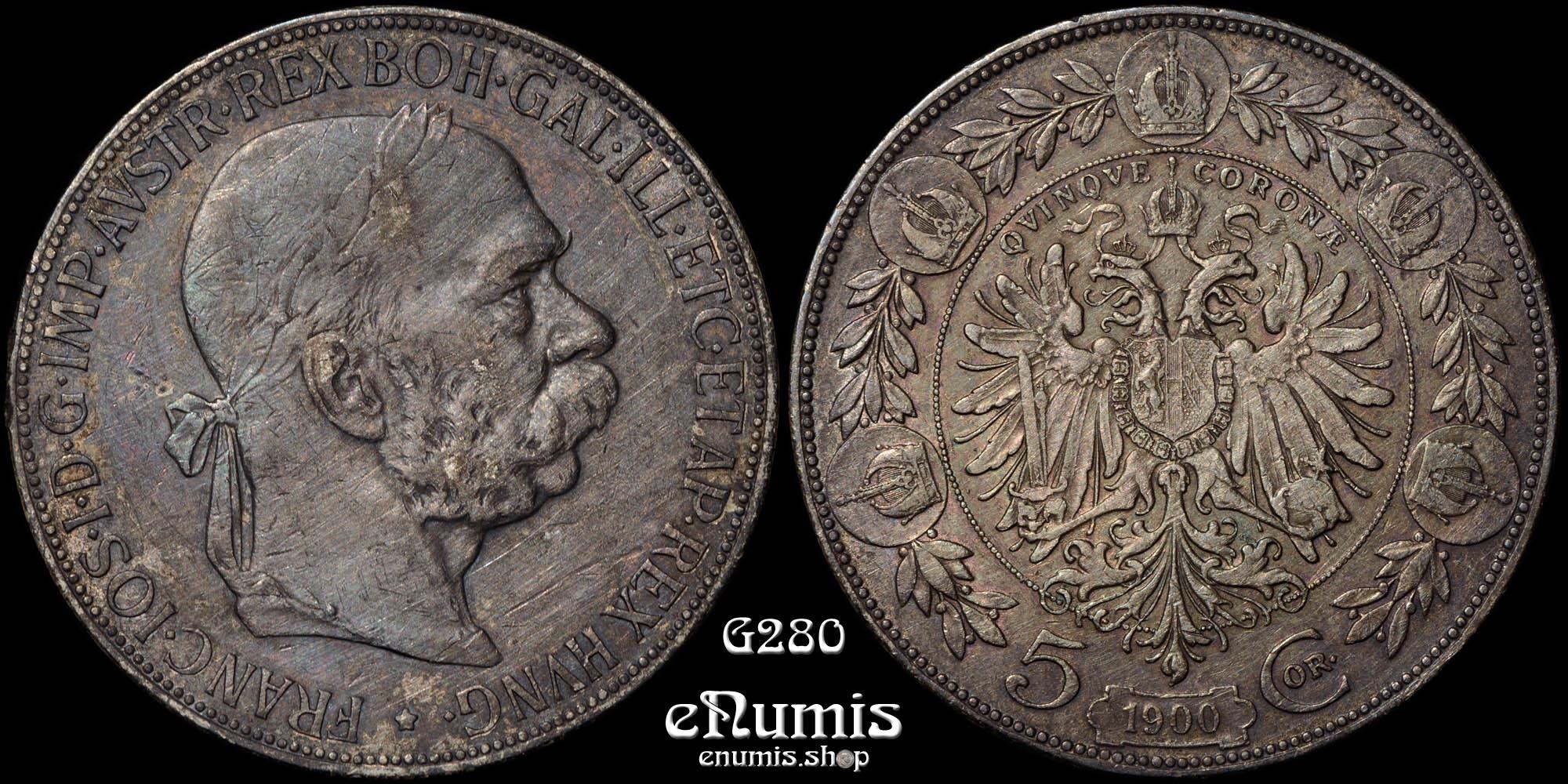 AUSTRIA, Franz Joseph I, 5 Corona 1900, VF/VF+