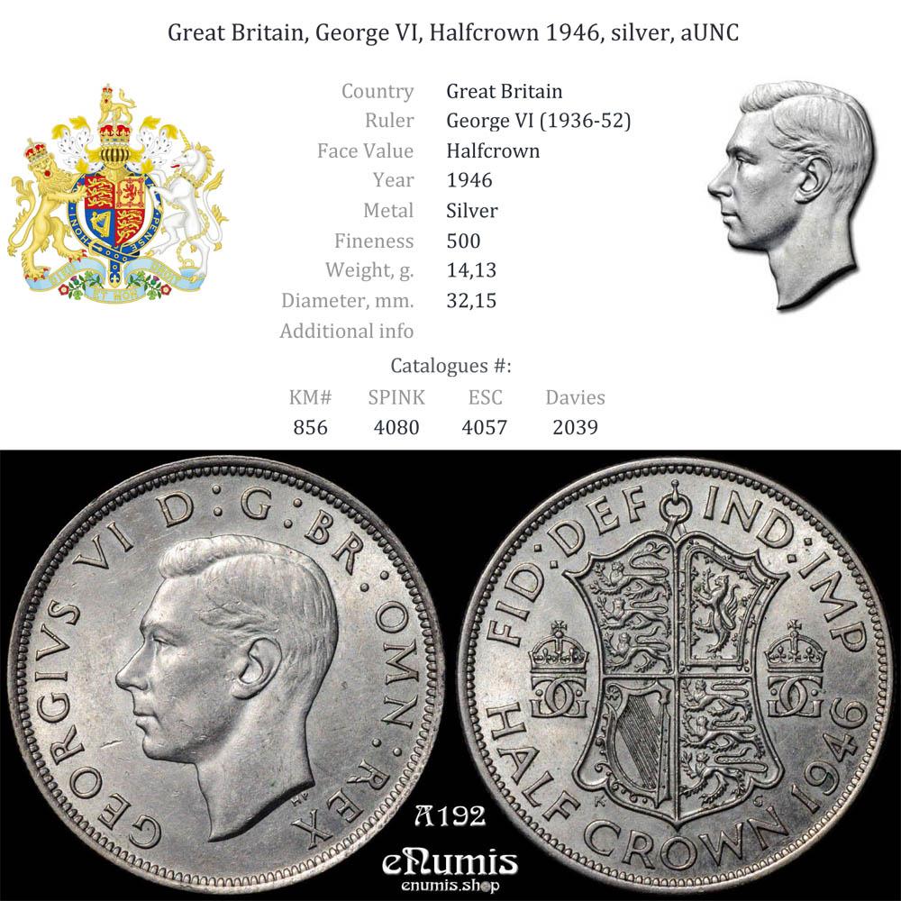 Great Britain, George VI, Halfcrown 1946, silver, aUNC